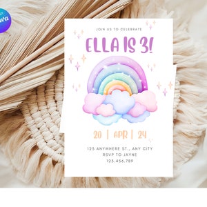 Rainbow Birthday Invitation Colorful Pastel Rainbow Party Invite