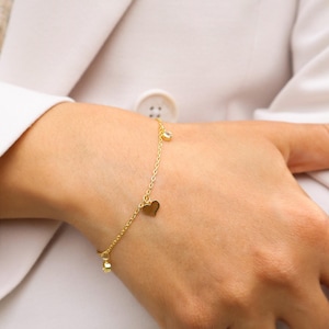 14 K Gold plated Silver Heart charm bracelet Gift for her Dainty heart bracelet Delicate bracelet Gift for friend Gift for mother