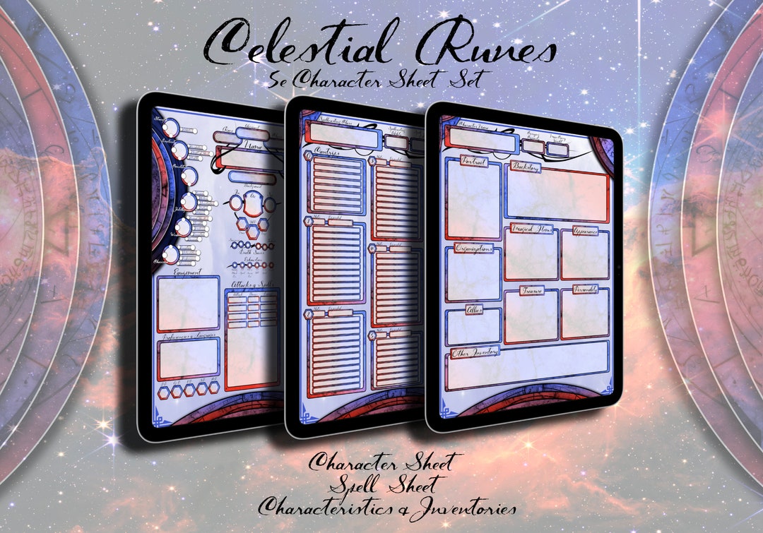 Conjunto de fichas de personagem DnD 5e Runas Celestiais Fogo e Gelo ...