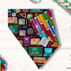 Back to School Over the Collar Pet Bandana - Dog or Cat Scarf - Teacher, Pencil Crayons - Pet Accessory