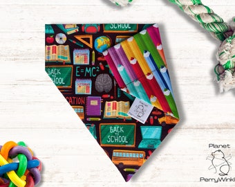 Back to School Over the Collar Pet Bandana - Dog or Cat Scarf - Teacher, Pencil Crayons - Pet Accessory