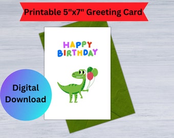 Carte d'anniversaire imprimable, carte imprimable, téléchargement, carte d'anniversaire numérique, carte d'anniversaire de dinosaure, carte de joyeux anniversaire, impression numérique