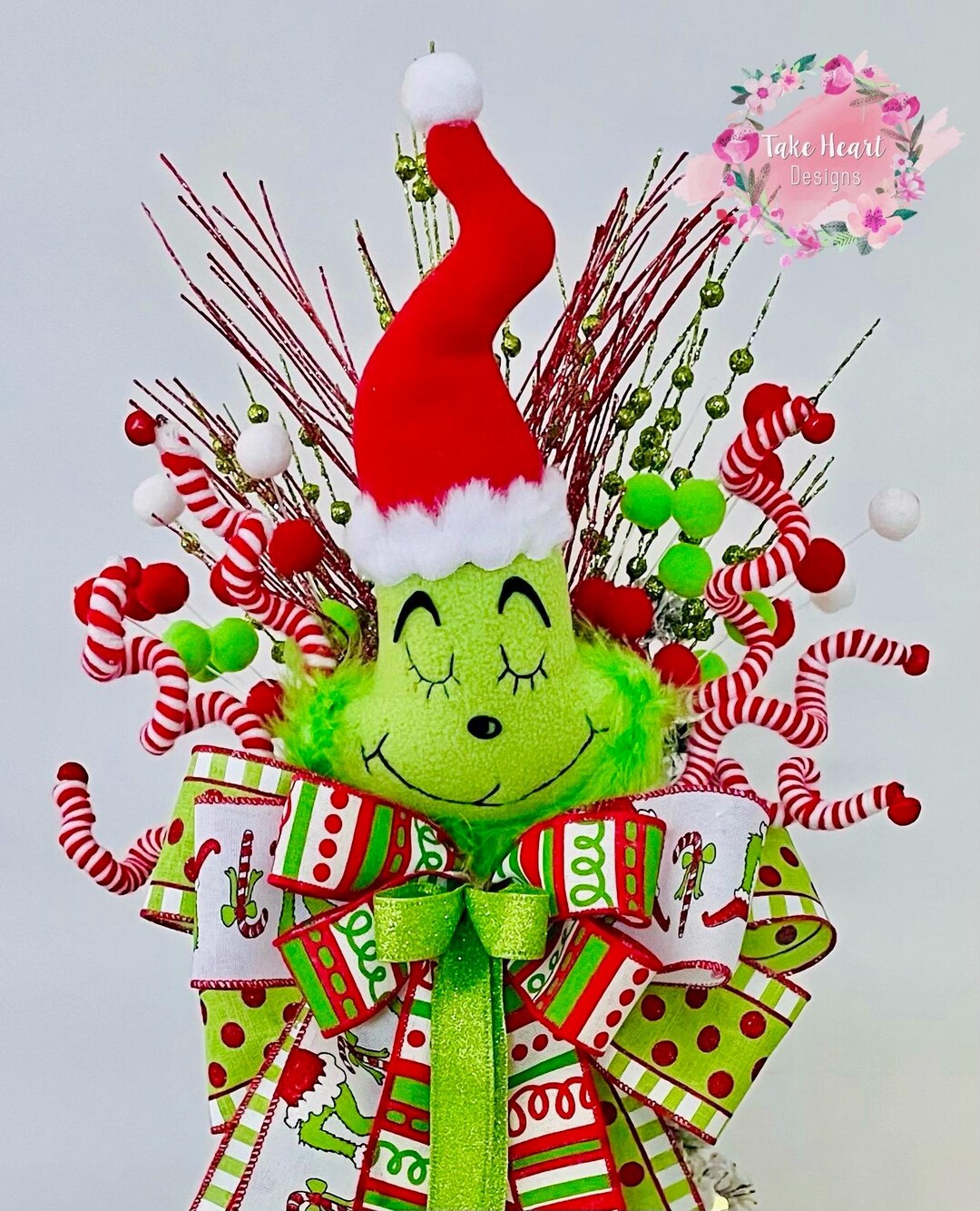 Grinch Inspired Tree Topper Bow, Christmas Tree Bow, Green Monster ...