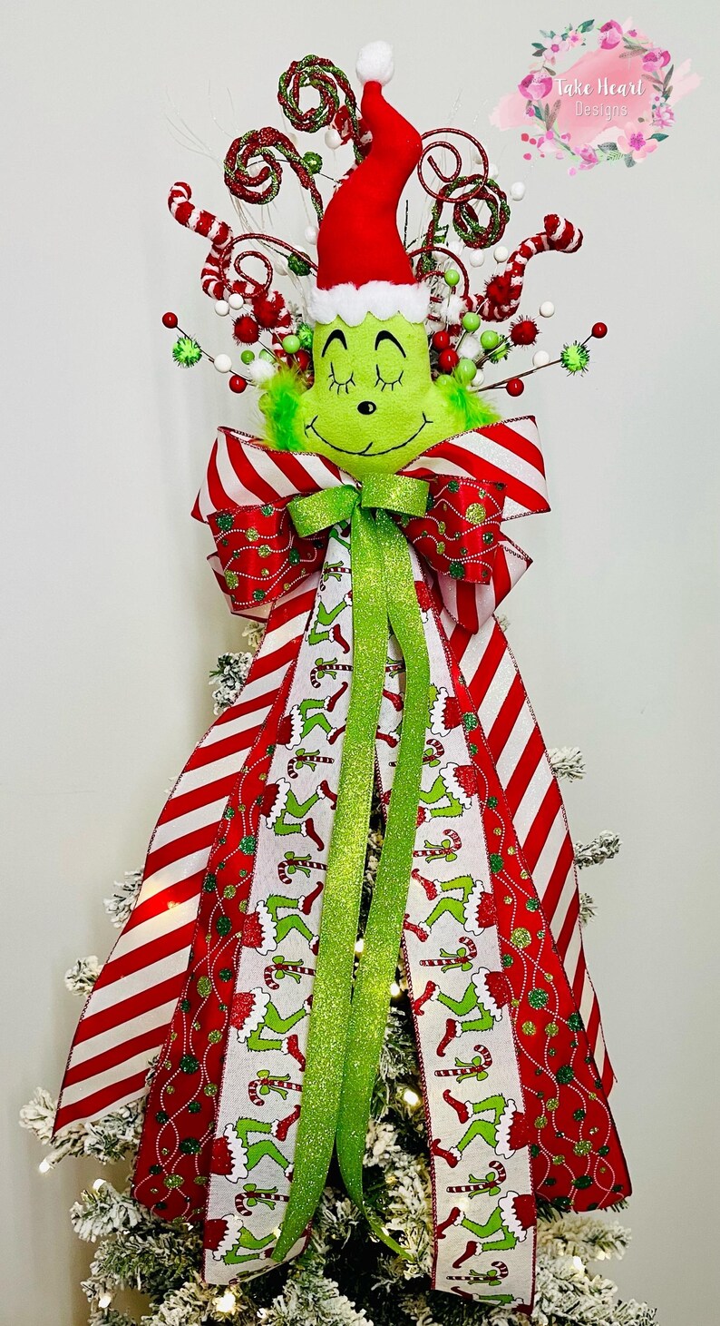 Grinch Inspired Christmas Tree Topper Bow, Green Monster Grinchmas ...