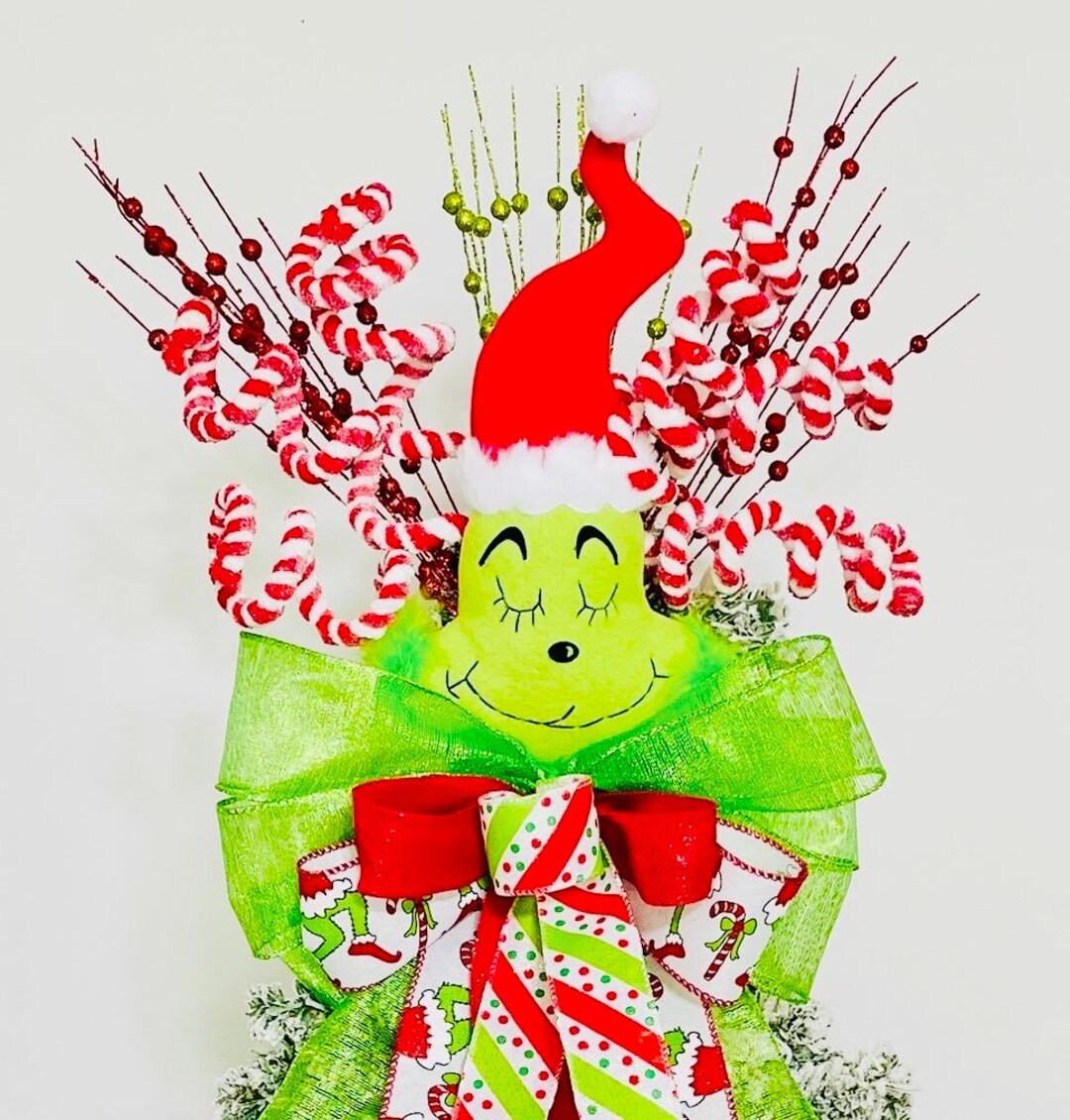 Grinch Tree Topper, Grinchmas, Green Monster Tree Topper, Grinch Ribbon ...