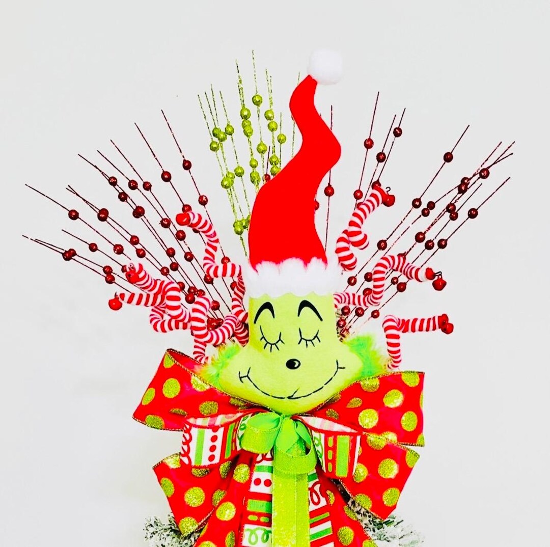 Grinch Tree Topper, Grinchmas, Green Monster Tree Topper, Grinch Ribbon ...