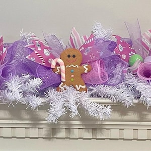 Gingerbread Candyland Christmas Mantle Garland, Pastel Holiday Decor