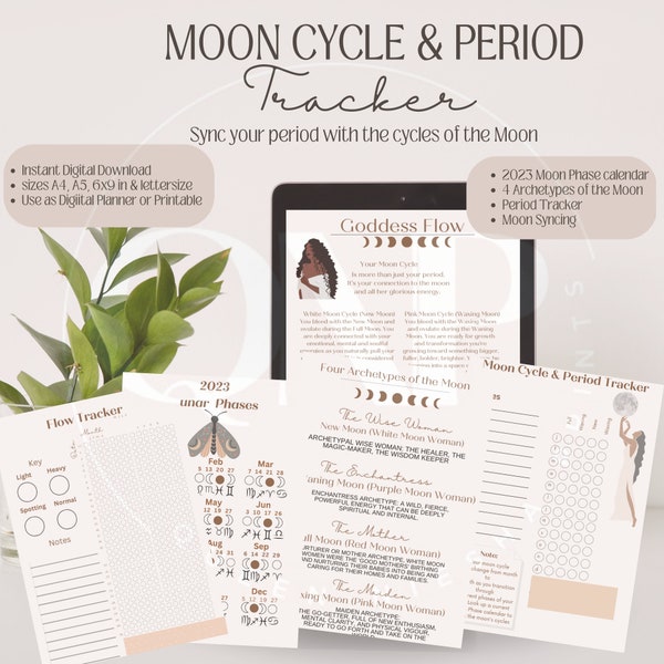 6x9" Moon Cycle Period Tracker Digital Inserts | Moon & Period Syncing | Track you period with moon cycles