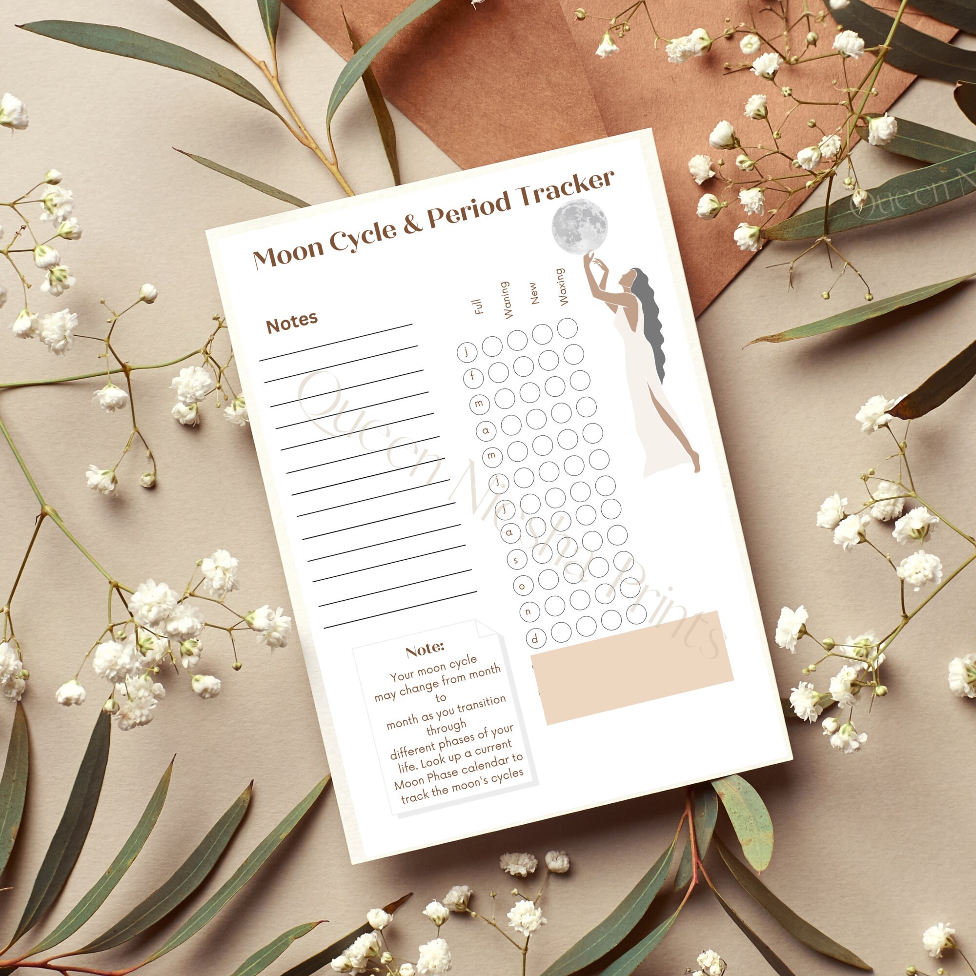 6x9" Moon Cycle Period Tracker Digital Inserts | Moon & Period Syncing ...