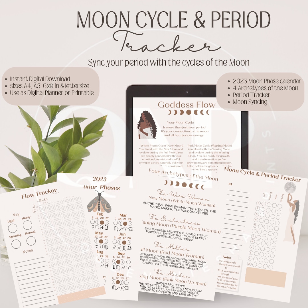A5 A4 Moon Cycle Period Tracker Digital Inserts| Moon Phase Period ...