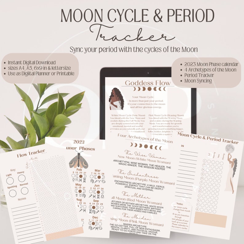 A5 A4 Moon Cycle Period Tracker Digital Inserts| Moon Phase Period ...