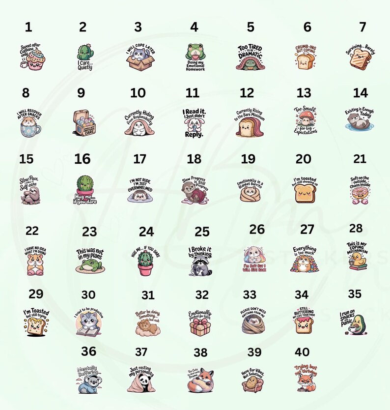Cute Kawaii Self Care PNG Digital Sticker Bundle, Burnout Mental Health ...