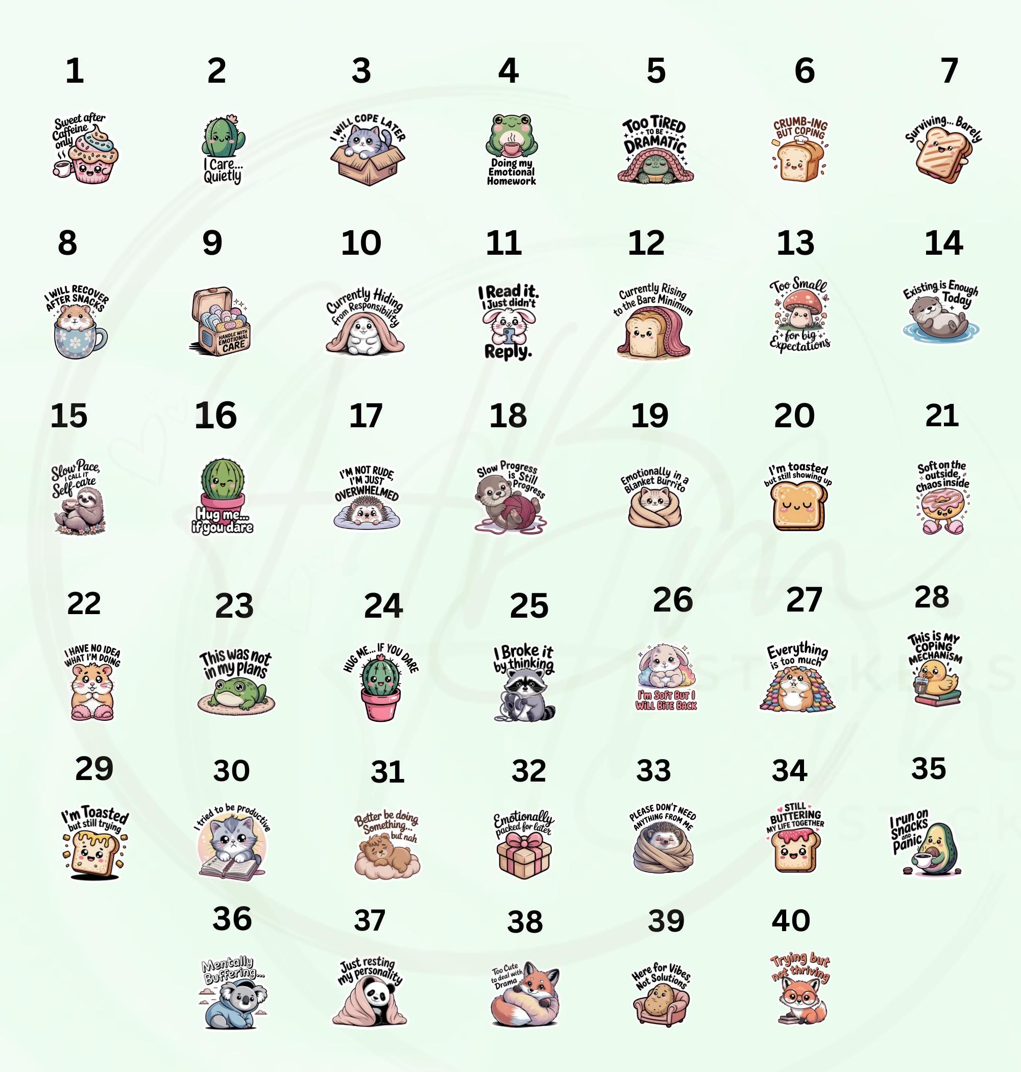 Cute Kawaii Self Care PNG Digital Sticker Bundle, Burnout Mental Health ...