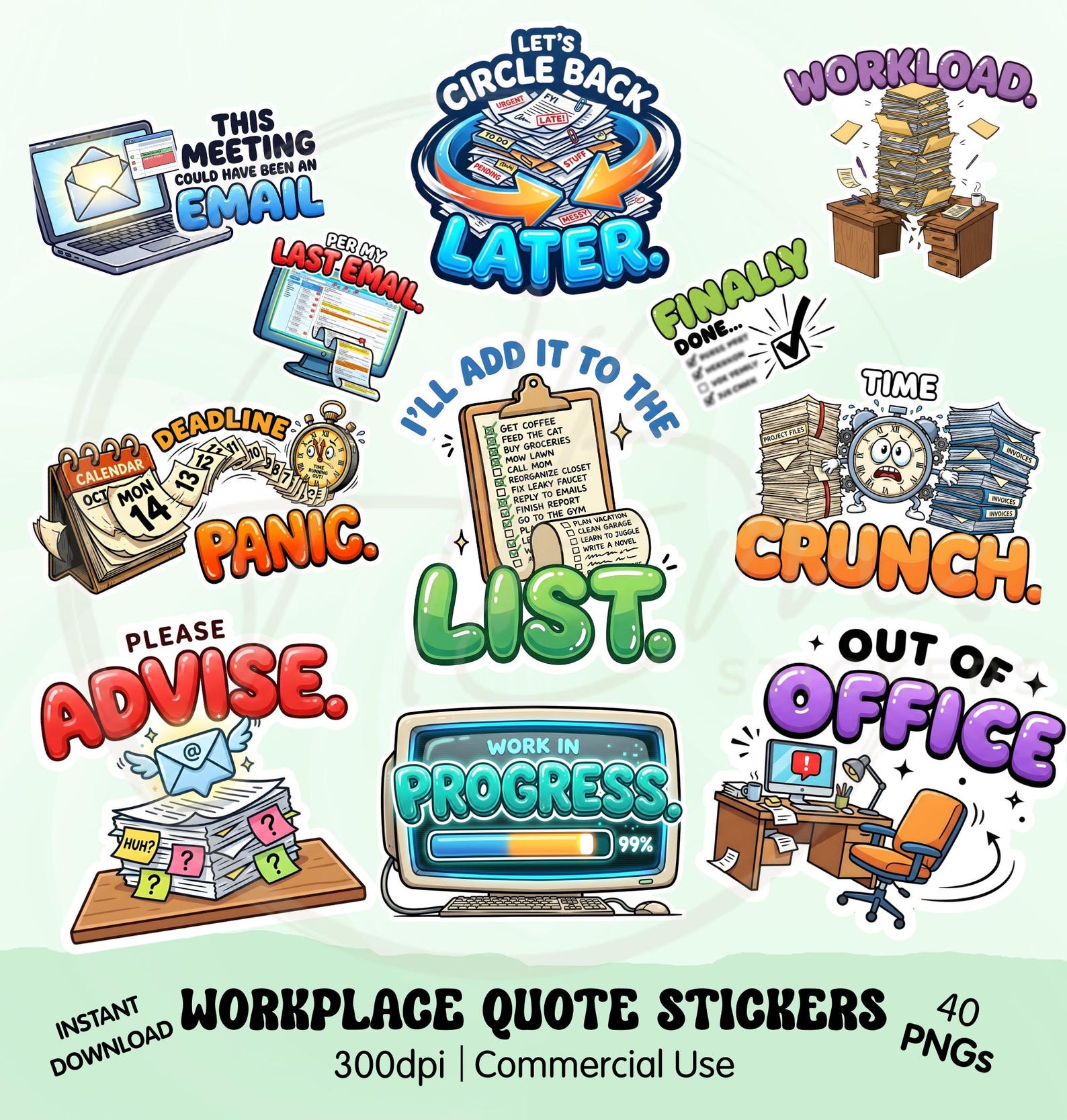 Workplace Sarcasm Digital PNG Sticker Bundle, Office Humor Quotes ...