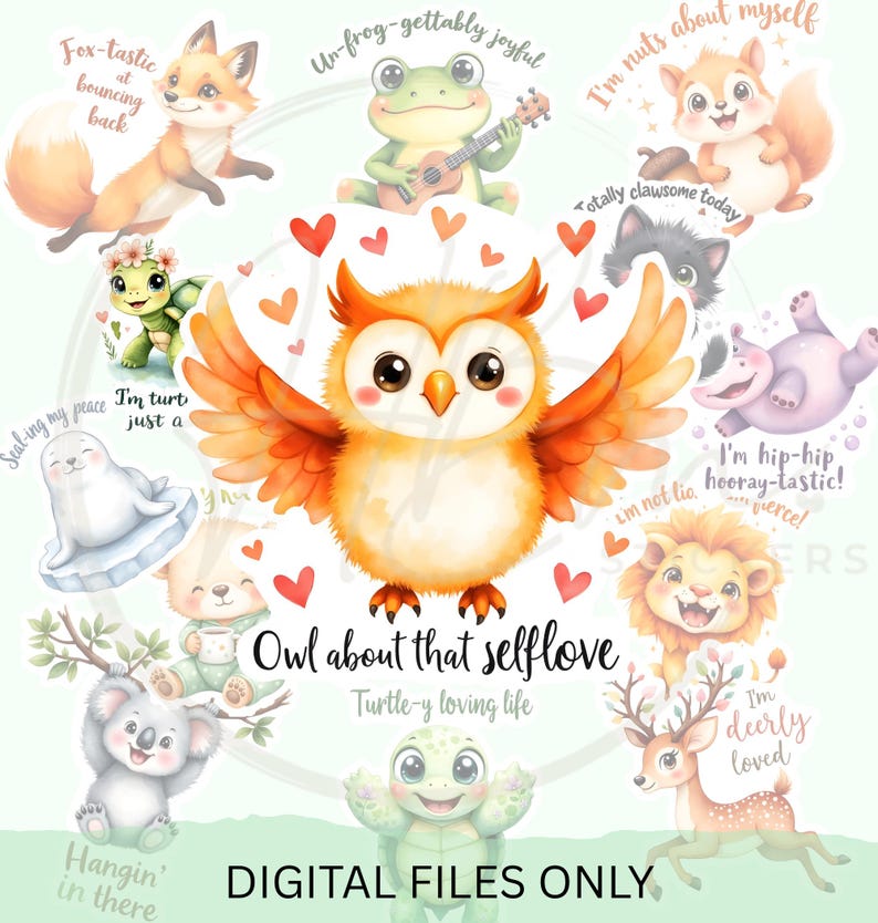 Kawaii Animal Affirmation PNG Sticker Bundle, Motivational Mental ...