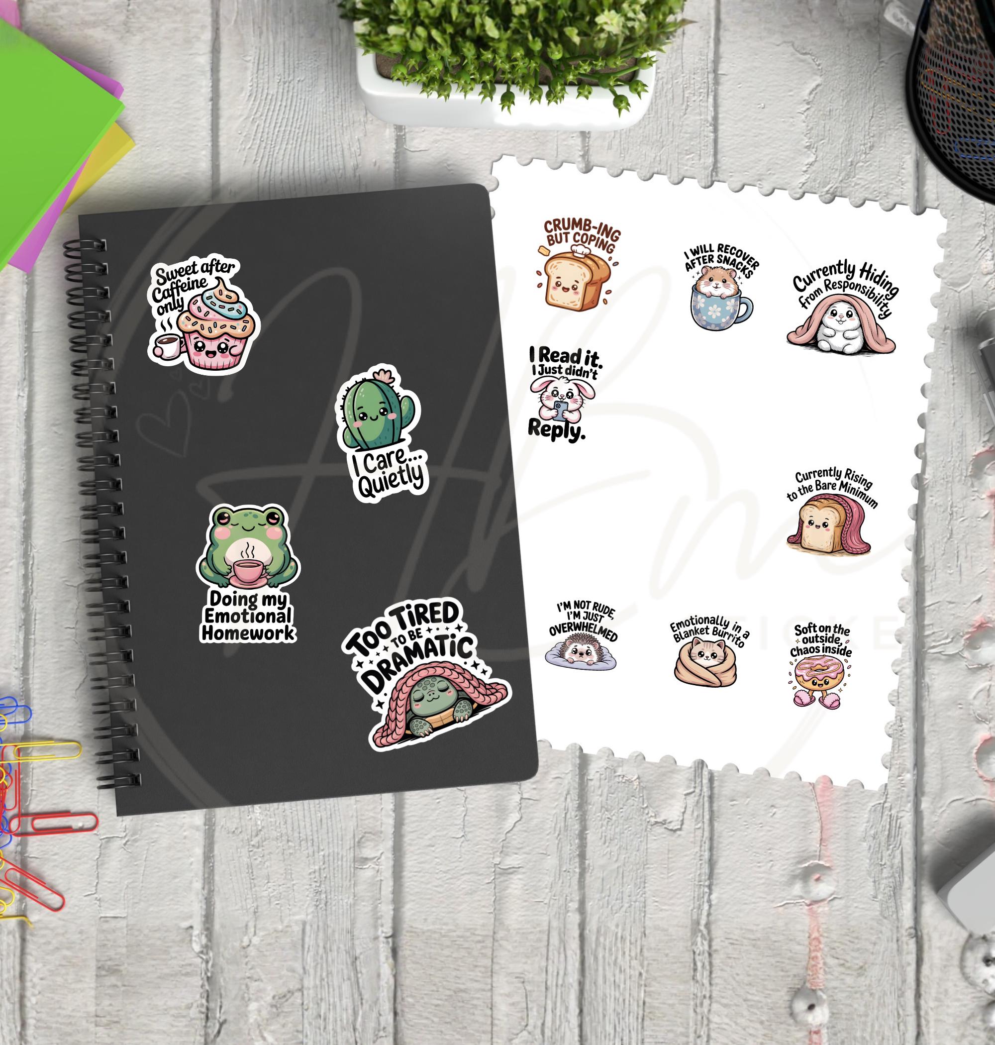 Cute Kawaii Self Care PNG Digital Sticker Bundle, Burnout Mental Health ...