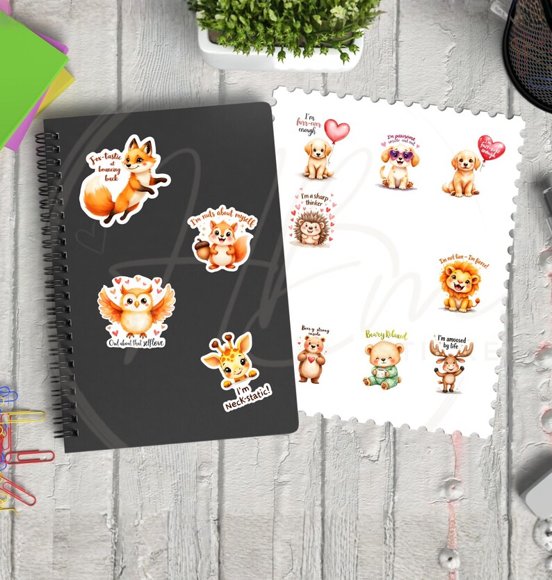 Kawaii Animal Affirmation PNG Sticker Bundle, Motivational Mental ...