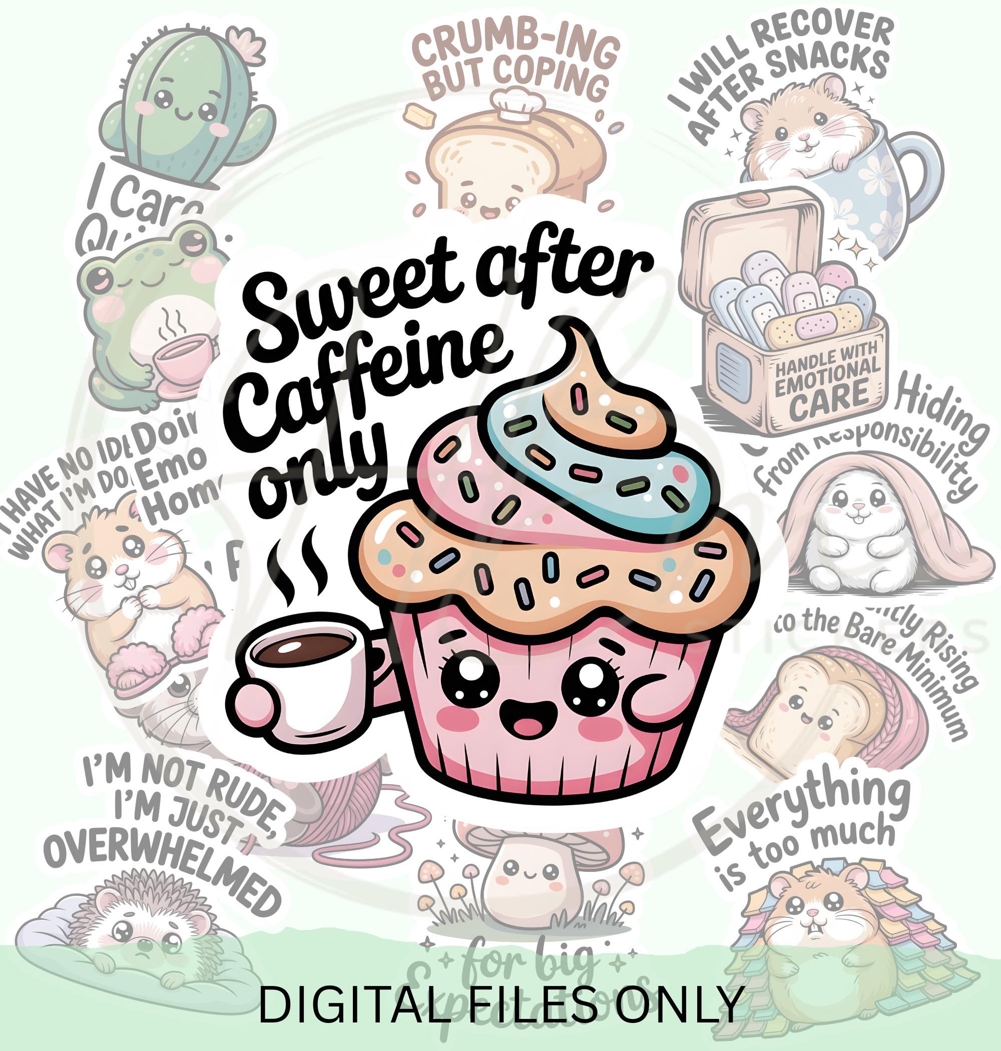 Cute Kawaii Self Care PNG Digital Sticker Bundle, Burnout Mental Health ...