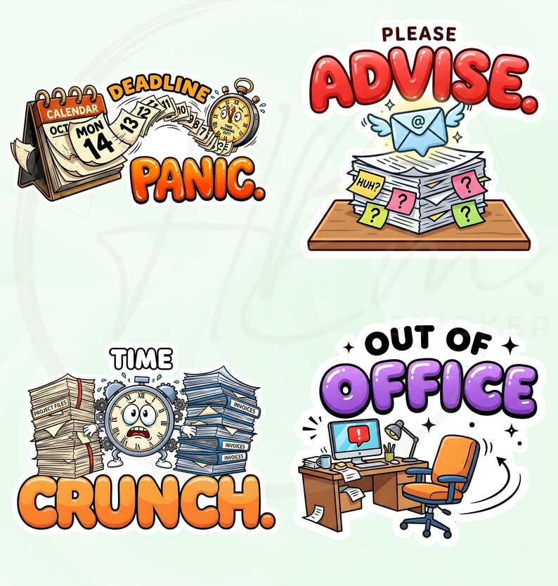 Workplace Sarcasm Digital PNG Sticker Bundle, Office Humor Quotes ...