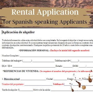 Rental Application in Spanish Tenant Screening Form MS Word and PDF for Potential Tenant Roommate Guest Verification in Español and English