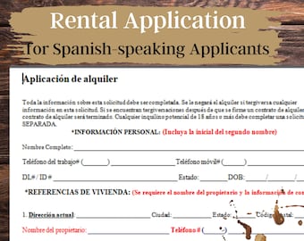 Rental Application in Spanish Tenant Screening Form MS Word and PDF for Potential Tenant Roommate Guest Verification in Español and English