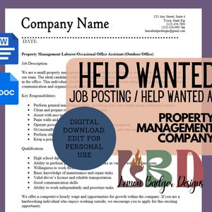 Hulp Gezocht Vacaturesjabloon Vastgoedbeheerbedrijf Verhuurbureau Gezochte advertentie Werknemer zoeken Bewerken Google Documenten of MS Word