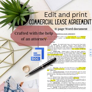 Commercial Lease Agreement Template Simple Legal Business Lease Document Edit in MS Word Edit or Google Docs, Leasing Storefront or Office
