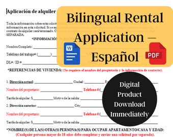 Editable Bilingual Rental Application | English & Spanish Tenant Form | Property Management PDF and Word Template for Screening Espanol