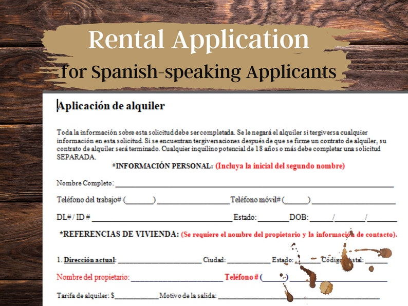 Rental Application in Spanish Tenant Screening Form MS Word and PDF for