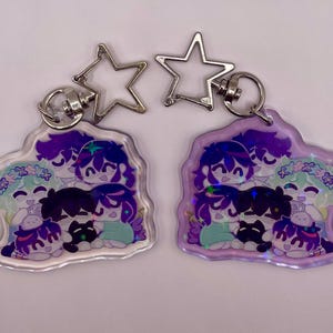 OMORI || Head Space Group Cuddles Keychain!! || 2 inch Sparkly Keychain!!|| Omori, Mari, Kel, Aubrey, Hero, Basil, and Mewo Headspace Omori!