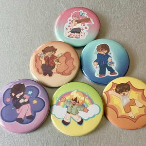 OMORI|| Hooligans 6 Button Set!! || The Hooligans Omori || Aubrey, Kim, Vance, The Maverick(Mikhael), Angel, and Charlie/Charlene
