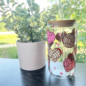 Concha Glass Cup| Pink Concha Coffee Glass Cup|