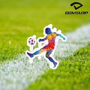 Bubble-free Soccer stickers Watercolor Player kicking soccer ball