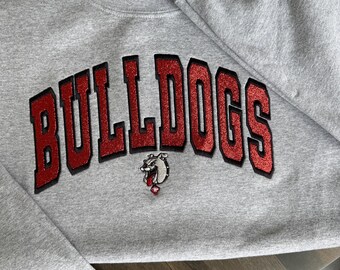 Embroidered Glitter Bulldogs Crewneck, Gift for Her