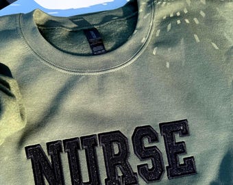 Embroidered Glitter Nurse Sweatshirt, Varsity Style, RN Graduation gift