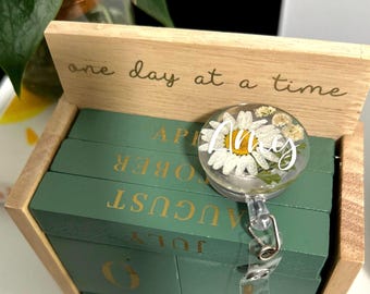 Custom Name Badge Reel, Real Pressed Flower, Gift for Nurse