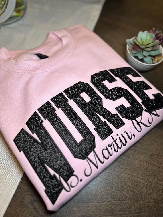Embroidered Nurse Sweatshirt, Custom Nursing Grad Sweater, Personalized RN Sweatshirt, Graduation Gift Glittery nurse embroidered sweatshirt