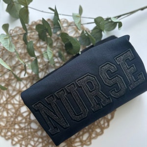 Embroidered Glitter Nurse sweatshirt, Nurse gift, Varsity Nurse Sweater, Nurse Crewneck, Gift For Nurse, New grad nurse gift, lpn sweatshirt