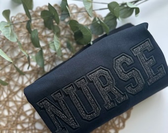 Embroidered Glitter Nurse Sweatshirt, Varsity Applique Design