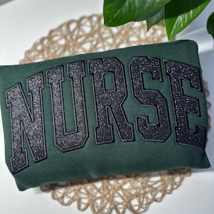 Glitter Nurse Sweatshirt: Embroidered Varsity Style, RN Gift