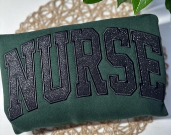 Glitter Nurse Sweatshirt: Embroidered Varsity Style, Embroidered RN christmas Gift