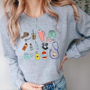 Nurse Doodle Crewneck Sweatshirt, Nursing School, RN Nurse Gift