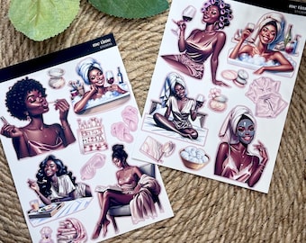 Black Girl Self Care Stickers | Self Care Stickers | Black Girl Stickers | Black Girl Planner & Journaling Stickers | 5x7 Sticker Sheet Set
