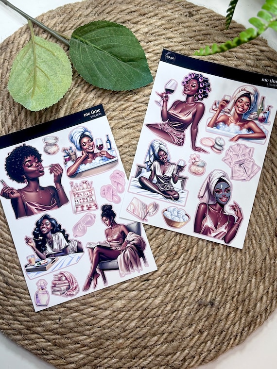 Black Girl Self Care Stickers | Self Care Stickers | Black Girl Stickers | Black Girl Planner & Journaling Stickers | 5x7 Sticker Sheet Set