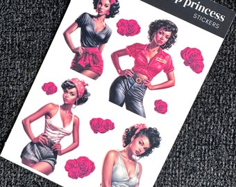 Black Girl Pinup Stickers | Black 50s Stickers | Black Girl Stickers | Black Girl Planner & Journaling Stickers | 4x6 Sticker Sheet
