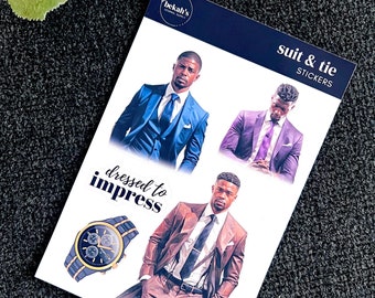 Black Man Stickers | Suit and Tie Stickers | Black Man Planner & Journaling Stickers | 4x6 Sticker Sheet