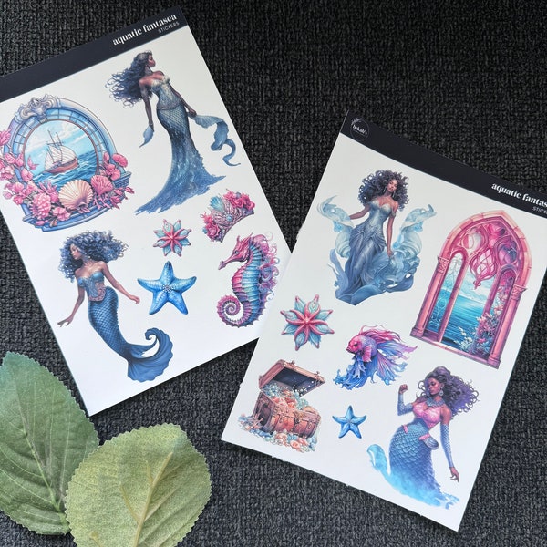 Black Mermaid Stickers | Mermaid Stickers | Black Girl Stickers | Black Girl Planner & Journaling Stickers | 5x7 Sticker Sheet Set