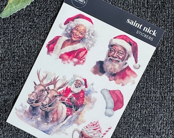 Black Santa Stickers | Christmas Stickers | Santa Stickers | Black Girl Planner & Journaling Stickers | 4x6 Sticker Sheet