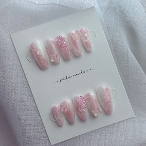pink milky crystal press on nails