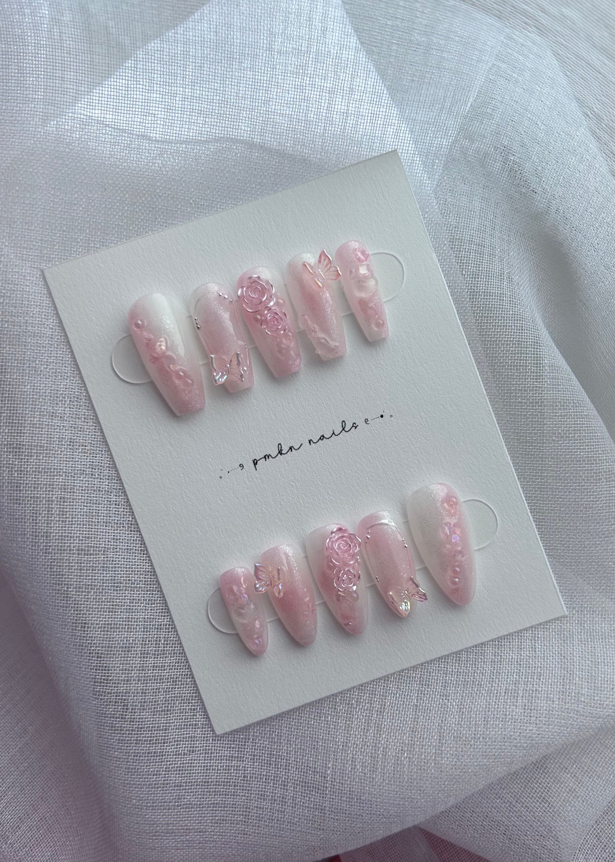Pink Milky Crystal Press on Nails - Etsy